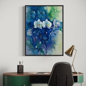 Blue Watercolor Abstract Orchids Limited Edition Artwork