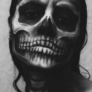 BLACK AND WHITE PHOTOGRAPHY, BLACK AND WHITE PORTRAIT PHOTOGRAPHY, BLACK AND WHITE SKULL FACE PHOTOGRAPHY, REALISTIC SKULL FACE PHOTOGRAPHY