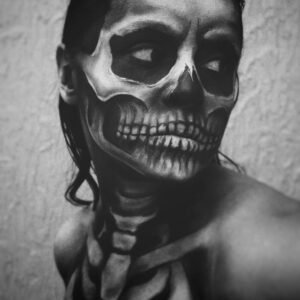 BLACK AND WHITE PHOTOGRAPHY, BLACK AND WHITE PORTRAIT PHOTOGRAPHY, BLACK AND WHITE SKULL FACE PHOTOGRAPHY, REALISTIC SKULL FACE PHOTOGRAPHY